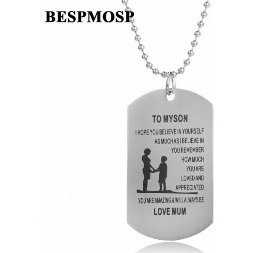 Bespmosp 12PC/Lot Inspiration Souvenir Stainless Steel Pendant Necklace Mum Mom Son Family Love Believe In Yourself Charm Bijoux