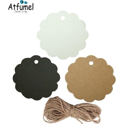 100pcs Kraft Paper Tag 60mm Round Scalloped Gift Tag DIY Luggage Wedding Gift Box Package Tag Price Label With 10M Jute Twine