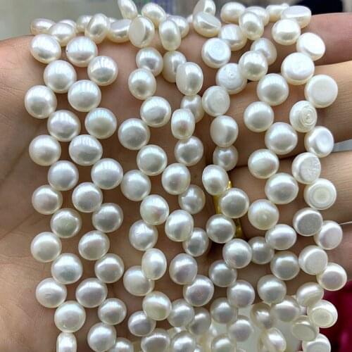 LUOMANXIARI Side Hole White Round Rondelle Natural Freshwater Pearl Beads For Jewelry Making Diy Women Bracelet Necklace 7-8MM