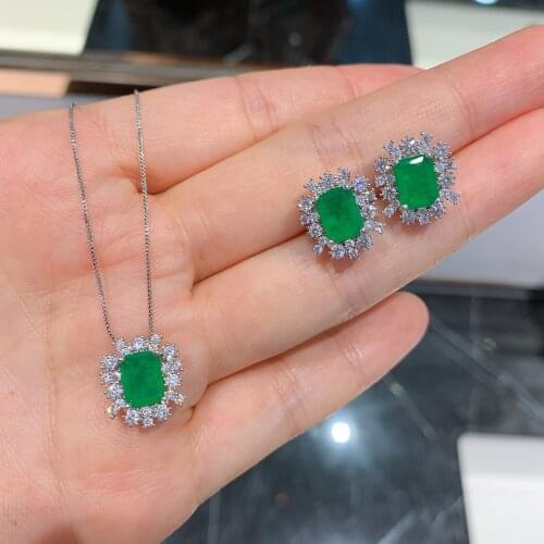 Funmode Trendy Green CZ Pendant Necklace Jewelry Sets For Women Gifts Pendientes boucle d'oreille Wholesale FS55