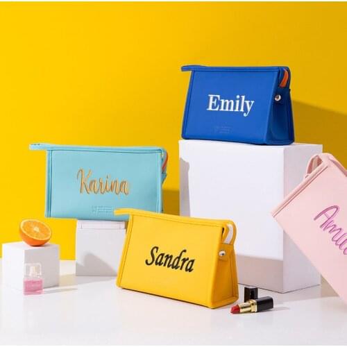 Personalized PU Cosmetic Bag Pure Color Simple Cosmetic Bag Custom Embroidery Cosmetics Storage Bag Portable Hand Wash Bag Gift