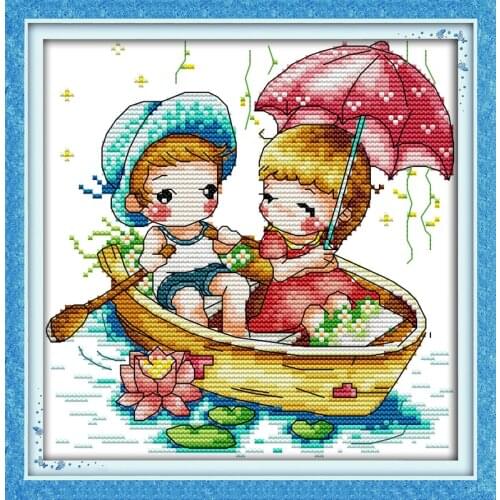 Story in boat cross stitch kit 14ct 11ct count print canvas stitches embroidery DIY handmade needlework plus