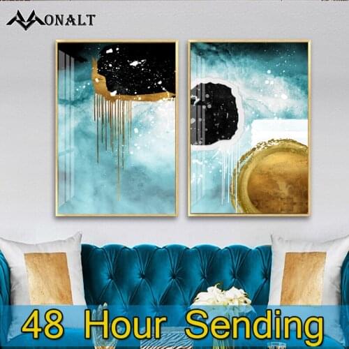 Canvas Painting Wall Art Blue and Gold Abstract Decor Poster Custom Print Modern Art Picture living room Scandinavian painting