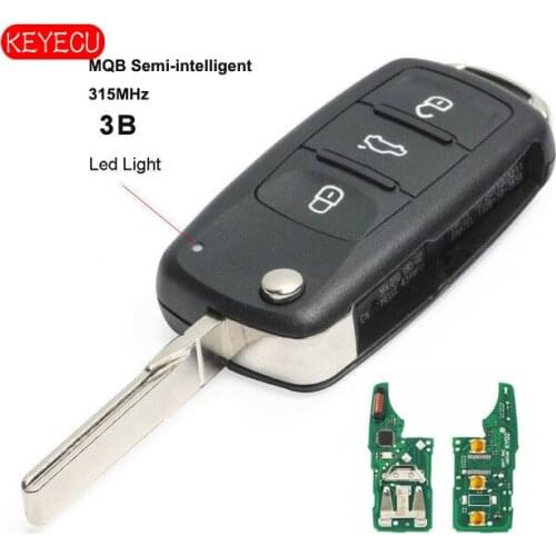 Keyecu MQB Semi-intelligent Modified Remote Key 3 Button 315MHz /434MHZ ID48 Chip for Volkswagen HU66 Uncut Blade