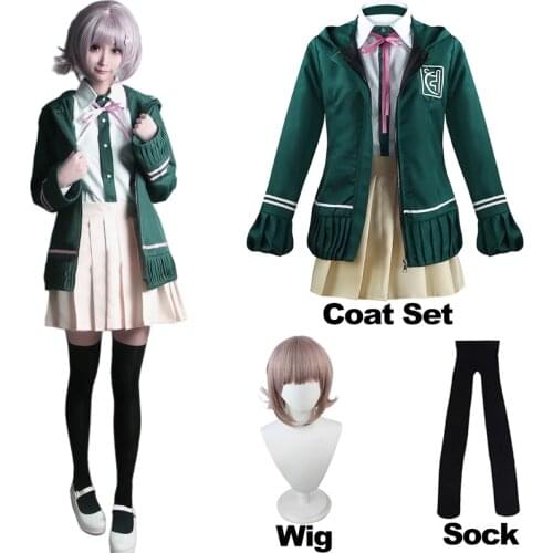 Cosplay Costume High School Students Uniform Anime Danganronpa Nanami ChiaKi Long-sleeved Jacket Short Skirt Loli Skirt and Wig