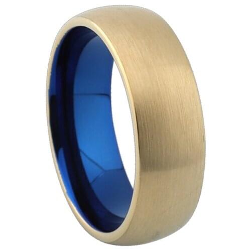 8mm Fashion jewelry tungsten carbide mens ring Brushed gold color and blue tungsten ring
