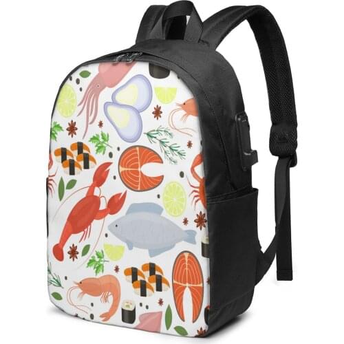 Fashion Backpack Seafood Spices Student School Bag For Boy Girl Teenager USB Charge Computer Laptop Back Pack