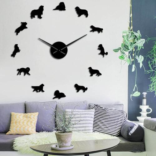 Frameless Cavalier King Charles Spaniel 3D DIY Wall Clock Dog Pet Puppy Shop Wall Art Deco Creative Stickers For Living Room