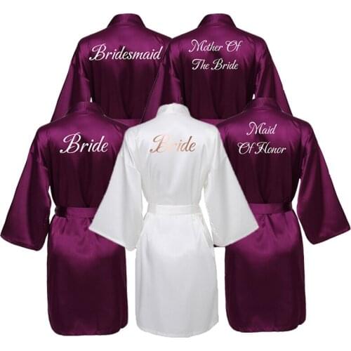 Plain Satin Robes Women Wedding Robe Bride Bridesmaid Robes Dressing Gown Bridal Robe Bridesmaid Silk Robe Plum Silk Robes