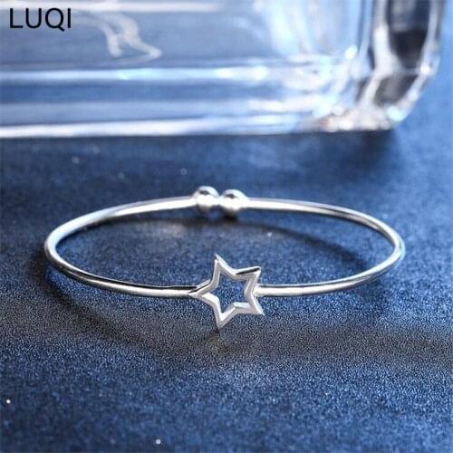 S925 silver fashion and popular simple hollow five-pointed star open bracelet B046