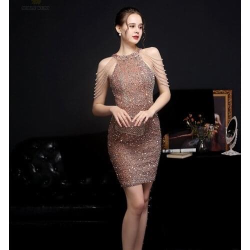 Prom Dresses Halter Beading Prom Dress Sequin Mermaid Short Dresses Woman Party Night