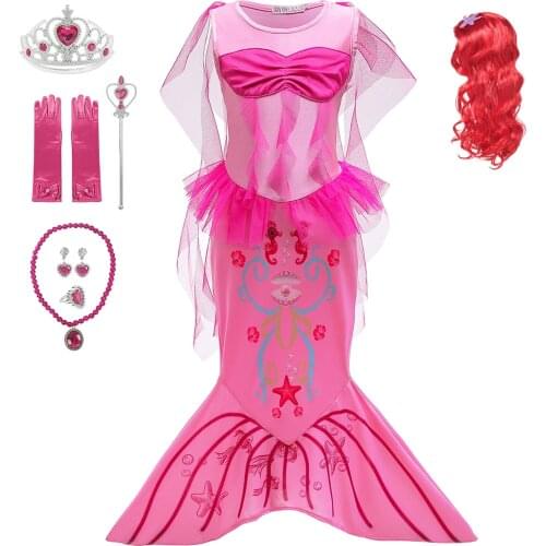 Girl Princess Little Mermaid Ariel Dress Girls Costumes Anime Baby Girls Mermaid Dress Children Carnival Birthday Party Clothing