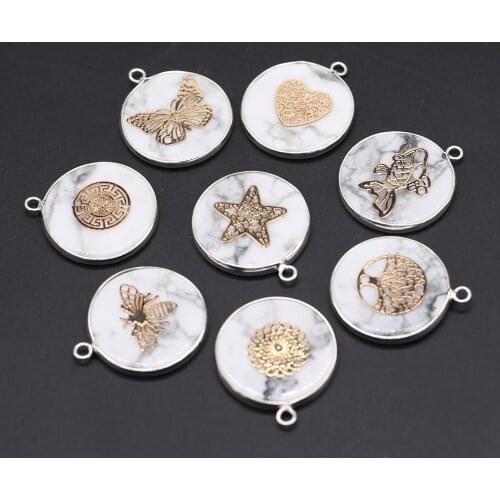 Natural Semi-precious Stone Pendant Round White Turquoises Charms for Handmade DIY Necklace Earring Making Jewelry Accessories