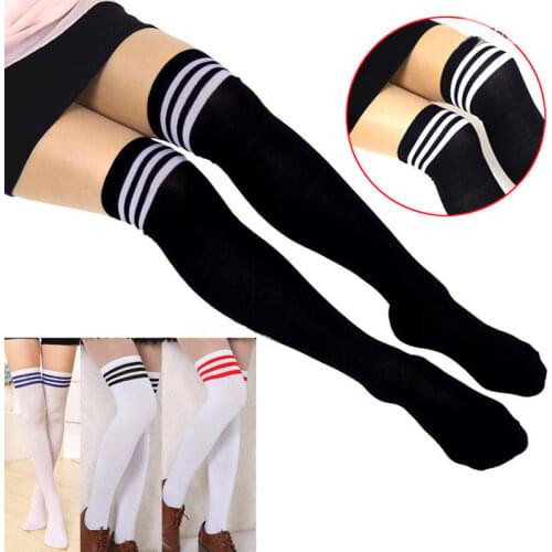 Sexy black and white striped stockings womens warm high tube over the knee socks Japanese campus JK uniform student socks /F