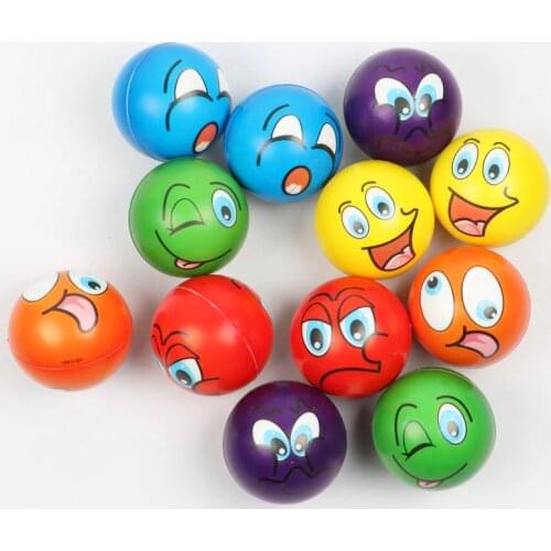 Anti Stress Ball Relief Cartoon Smiley Face PU Foam Balls Anti Stress Toys for Children Boys Girls 63mm 12pcs