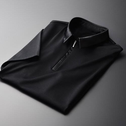 Silky Fabric Fashion Turn Down Collar Short Sleeve New Arrival Front Zipper Design Mens T-shirts Plus Size 4XL