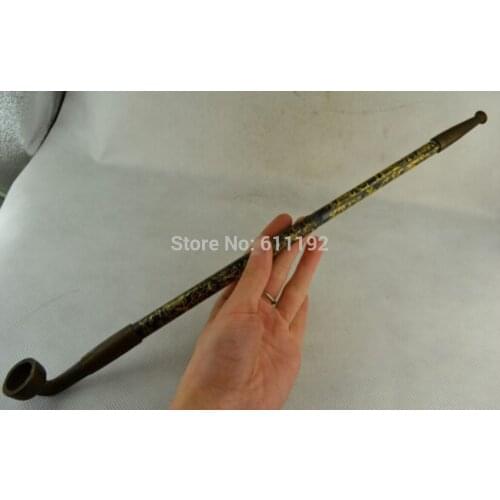 Old antique Chinese Handwork Copper Carve Flower Lucky Scalable Smoking Tool / pipe Scalable size from 27CM to 37CM