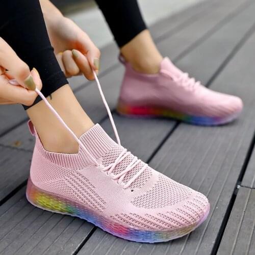 Women Sneakers 2020 Fashion Breathble Vulcanized Shoes Women Mesh Running Shoes Women Lace Up multi color shoes women white