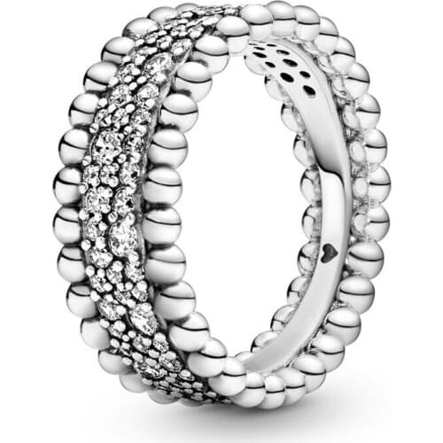 Authentic 925 Sterling Silver Beaded Pave Band Fashion Ring For Pandora Women Bead Charm Gift DIY Jewelry