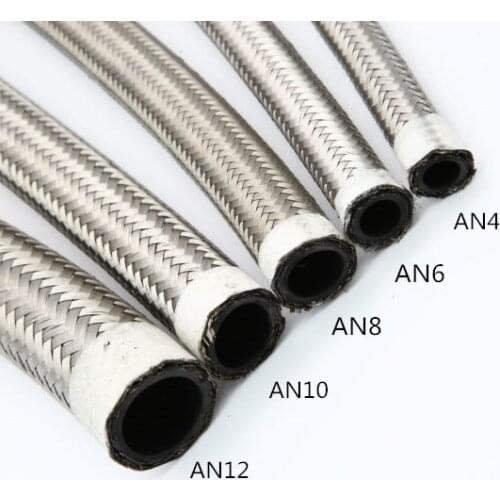 1M Fuel Line 304 Stainless Steel Double Braided inner CPE Sythetic Rubber Oil Cooler Hose Silver AN4 AN6 AN8 AN10 Racing Hose