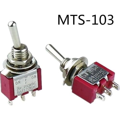 High-quality 10pcs MTS-103 Red 3 Positions ON-OFF- ON 3PIN SPDT Miniature Toggle Switch 2A 250VAC 5A 120V AC