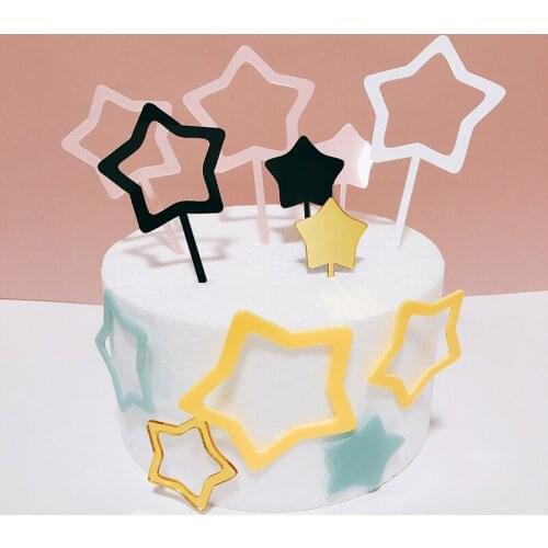5pcs Star Happy Birthday Acrylic Cake Topper Cute Baby Wedding Cupcake Topper For Birthday Party Cake Decorations Baby Shower