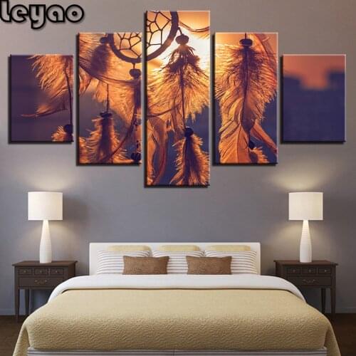 5d Diamond Painting 5 Pieces Sunset Dream feather diamond mosaic Picture Of Rhinestones Diamond Embroidery feather Gift Handmade