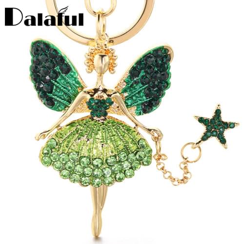 Angel Girl Keychain Rhinestone Crystal Key Chain Key Ring Holder Bag Pendant Accessories Cute Women Enamel Keyring for Car K403