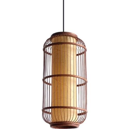 Southeast Asia Cylinder Rattan Bamboo Cage Pendant Lights Stair case pendant Lamp Dining Room Corridor Hallway Hanging Fixtures