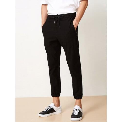 BOSIDENG Spring summer new mens Capris small leg pants trend sports casual pants black B80926167