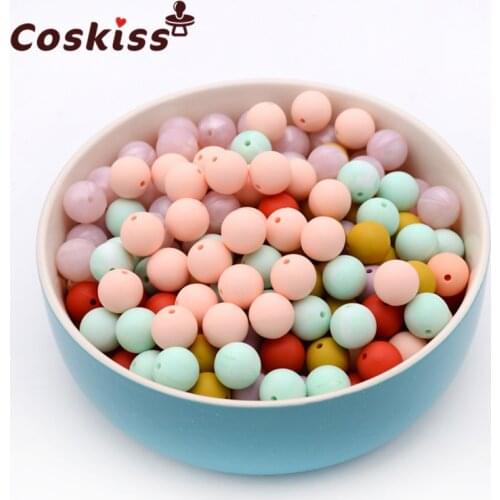 0.59"(15mm)Mixed Color Natural Round Silicone Beads Food Grade Silicone Beads Baby Teether Toys DIY Baby Necklace/ Bracelet