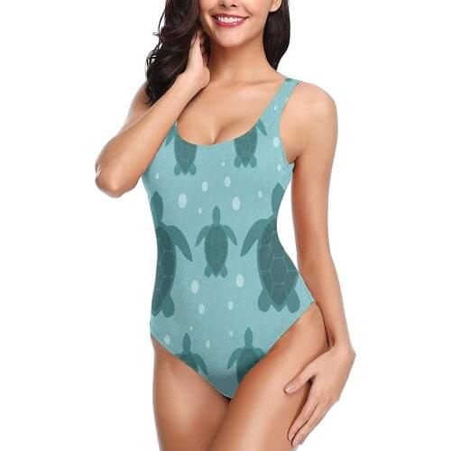One-Piece Swimwear 2021 Cut Outs Sexy Padded Sporty Swimsuits Teen Girls Sea Turtles Blue Turquoise