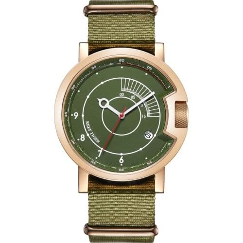 Reef Tiger RGA9035 Men New Fashion Sport Concept Dial Waterproof Automatic Mechanical Wrist Watches With Nylon Strap - Rosegold