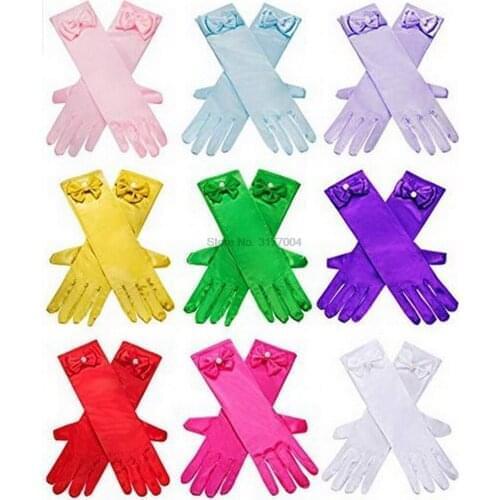 DHL 100pair Long princess gloves birthday gift blue wedding dress glove & Mittens with bow costume accessories satin