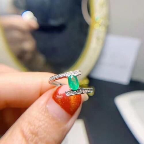Elegant Emerald Silver Ring for Engagement 4mm*6mm Natural Emerald Ring Solid 925 Silver Emerald Jewelry