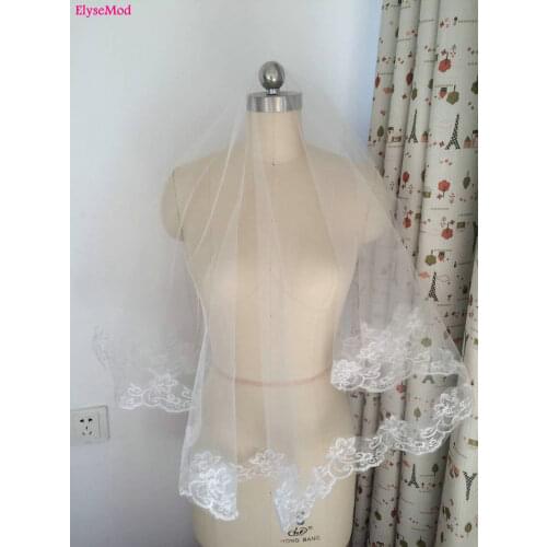 Elegant Wedding Accessories White Ivory Tulle 1.2 Meters Short Veil Wedding Lace Appliques Bridal Veils