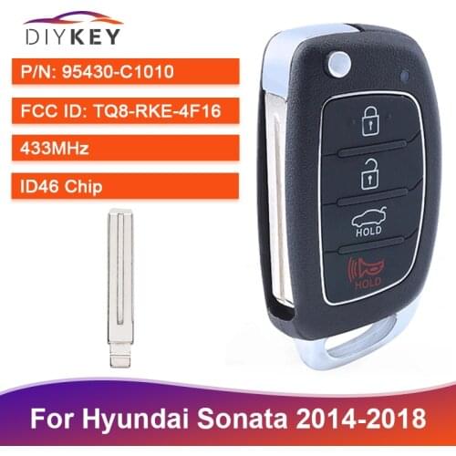 DIYKEY 95430-C1010 TQ8-RKE-4F16 Flip Remote Control Key 433MHz ID46 Chip Fob 4 Button for Hyundai Sonata 2014 2015 2016 2017