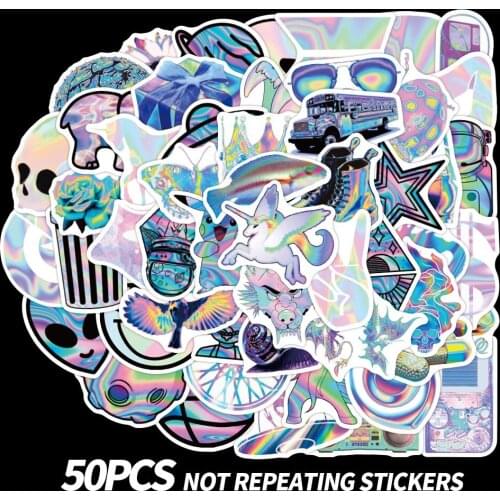 50pcs Holographic Laser Sticker Cartoon Mixed VSCO Stickers Luggage Skateboard Cute DIY Cool Graffiti Girl Gradient Flash Decal