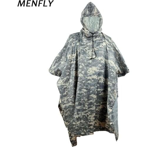 MENFLY ACU Camouflage Poncho Canopy Moisture-proof Mat Cycling Travel Raincoat Forest Field Charge Jacket Rainy Day Camping