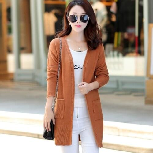 V-neck Long Sleeve Cardigan Women Knitted Basic long Sweater 2021 New Autumn Winter Female Cardigan Ladies Jumpers