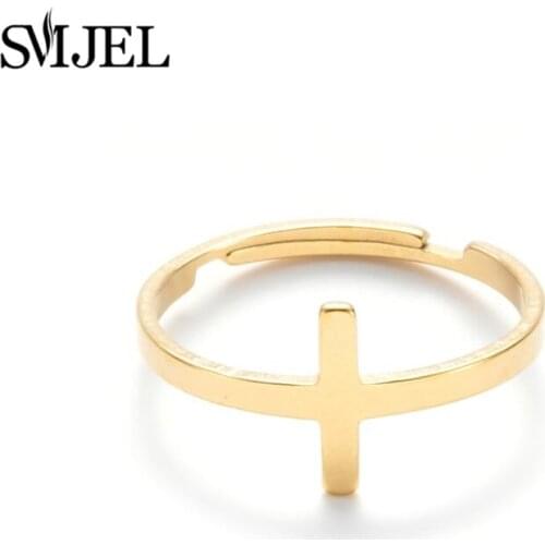 Vintage Cross Rings For Women Fashion Stainless Steel Jewelry Geometric Crescent Round Opening Ring Valentines Day Gifts