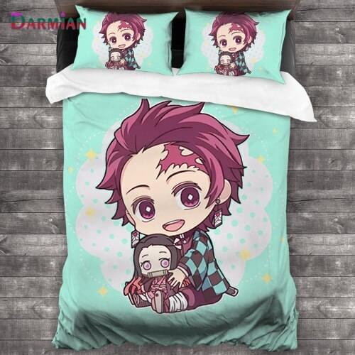 DARMIAN 2021 Cartoon Bedding Set Anime Prints 3pcs/Set Quilt Cover Pillowcase for Kids Boys Girls Bedroom Decor Duvet Cover Set