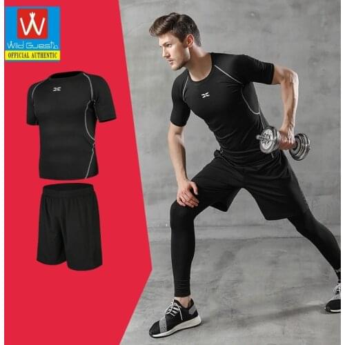 Summer Sports Fitness tights T-shirt mens quick-drying gym basketball training running clothes short-sleeved