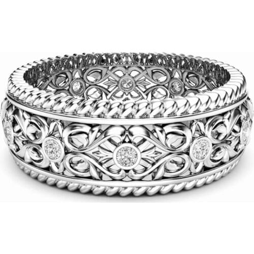 Hot Sale European and American Fashion Double Row Micro Crystal Hollow Engraved Ladies Creative Party Ring for Women Jewelry