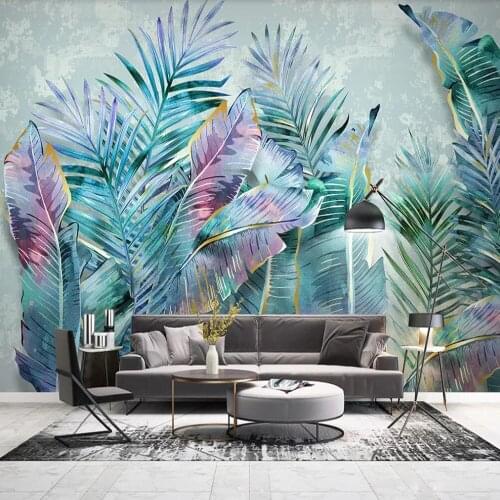 Milofi custom 3D wallpaper mural hand-painted tropical light luxury plant leaves living room bedroom background wall decoration