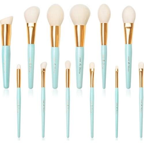 High Class 12Pcs Makeup Brushes Set Natural Goat Hair Blue Powder Blush Brush Foundation Brush Concealer Brush Kit