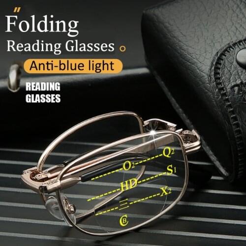 Natural Crystal Bifocal Folding Reading Glasses Men Women Fashion Progressive Anti-blue light Portable Eyeglasses Metal Frame