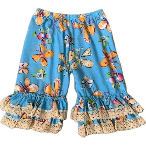 New Red - Letter Printed Pants Girls Plain Trousers are Pleated with Ruffled Lace Trousers Blue Butterfly Lace Pants