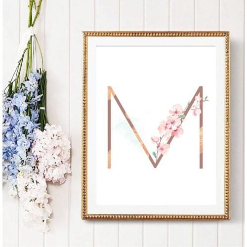 Baby Girl Gift Print Nursery Art Sakura Letters Canvas Painting Watercolor Floral Monogram Flowers Poster Wedding Decoration