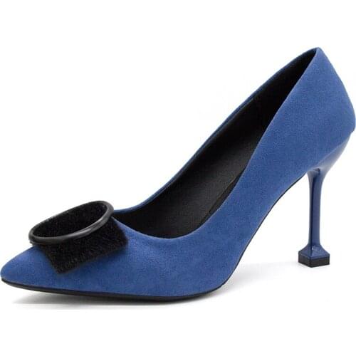 Featured hot fashion new suede with bow shallow mouth 7CM high heels wild pointed comfortable high heels